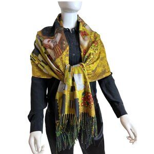 Le Baiser Gustav Klimt THE KISS Fringe Shaul Fine Art Blanket Scarf 100% Acrylic